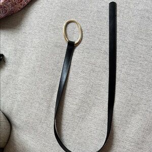 Elegant Black Leather Belt with Gold Buckle